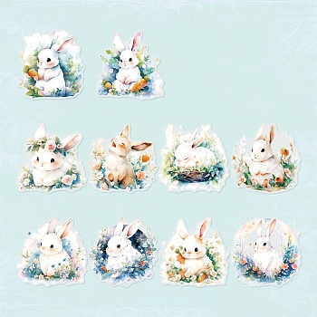 10Pcs 10 Styles Waterproof PET Stickers Set, Decorative Stickers, Animal Forest Series, Cat, White, 66~70x65~68x0.1mm,  1pc/style