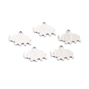 304 Stainless Steel Charms, Elephant, Stainless Steel Color, 9x12x0.8mm, Hole: 1.4mm