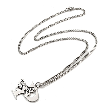 201 Stainless Steel Necklaces, Letter P, 23.74 inch(60.3cm) p: 29.5x34.5x1.3mm
