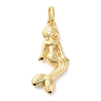 Brass Pendants, Long-Lasting Plated, Lead Free & Cadmium Free, Mermaid Charm, Real 18K Gold Plated, 52mm, Hole: 8.5x5.5mm