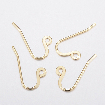 304 Stainless Steel Earring Hooks, with Horizontal Loop, Golden, 12x22x0.9mm, Hole: 2mm, Pin: 0.9mm