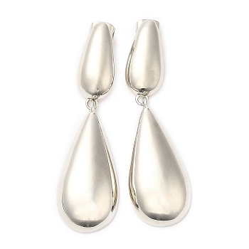 Brass Stud Earrings, Double Teadrop Dangle Ear Stud for Women, Platinum, 55x16mm