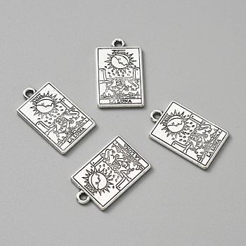 Tibetan Style Alloy Pendants, Antique Silver, Rectangle with Tarot Pattern, Antique Silver, 23x14x1.5mm, Hole: 1.8mm