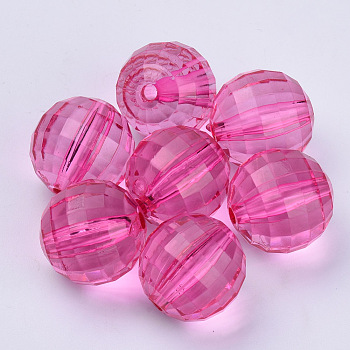 Transparent Acrylic Beads, Faceted, Round, Hot Pink, 8x8mm, Hole: 1.5mm, about 177pcs/50g