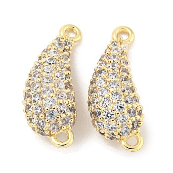 Brass Micro Pave Clear Cubic Zirconia Connector Charms, Hollow Teardrop Links, Real 18K Gold Plated, 15.5x6x4.5mm, Hole: 1mm