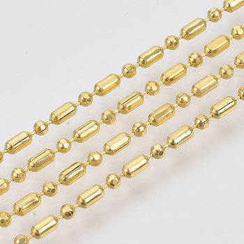 Brass Ball Chains, Ball & Bar Faceted Beaded Chains, Long-Lasting Plated, Soldered, with Spool, Cadmium Free & Nickel Free & Lead Free, Golden, 3.8x2mm and 2mm, about 16.4 Feet(5m)/roll