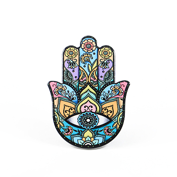 Porcelain Cup Mats, Coasters, with Anti-slip Cork Bottom, Water Absorption Heat Insulation, Hamsa Hand/Hand of Miriam with Eye, Colorful, 150x100mm