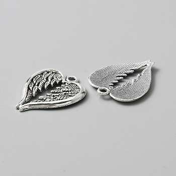 Tibetan Style Alloy Pendants, Heart with Wing Charms, Antique Silver, 29.5x24x2mm, Hole: 2.2mm