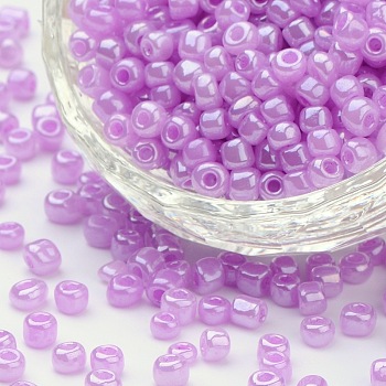 (Repacking Service Available) Glass Seed Beads, Ceylon, Round, Violet, 6/0, 4mm, Hole: 1.5mm, about 12g/bag