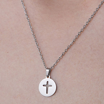 201 Stainless Steel Cross Pendant Necklace, Stainless Steel Color, 17.72 inch(45cm)