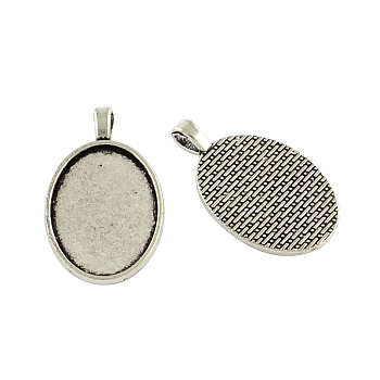 Tibetan Style Zinc Alloy Pendant Cabochons Settings, Lead Free & Cadmium Free, Oval, Antique Silver, Tray: 25x18mm, 34.4x20.7x2mm, Hole: 3x5mm, about 151pcs/500g