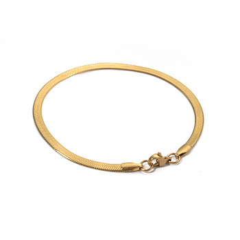 304 Stainless Steel Bracelets, Herringbone Chain Bracelets, with Lobster Claw Clasps, Real 18K Gold Plated, (7.08 inch)18cm, 3x0.5mm