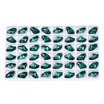 48Pcs Glass Rhinestone Cabochons, Nail Art Decoration Accessories, Faceted, Green, 14x9x5mm