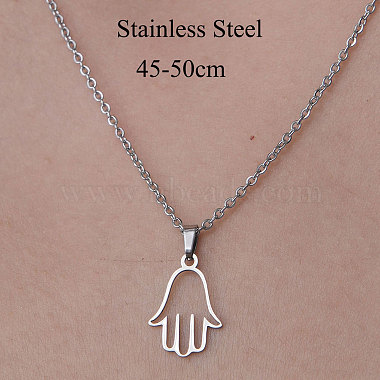 201 Stainless Steel Hamsa Hand Pendant Necklace(NJEW-OY001-39)-3