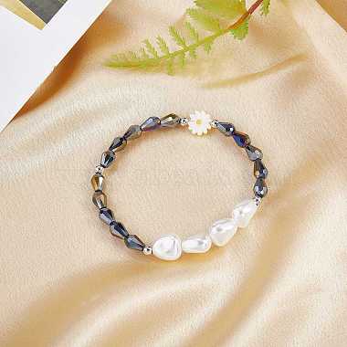 3комплект ожерелья и эластичного браслета из натуральных ракушек и пластиковых жемчужных цветов и стеклянных бусин(SJEW-SW00010-01)-5
