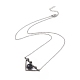 Natural Obsidian Triangle with Flower Pendant Necklace(NJEW-P274-01AS-03)-2