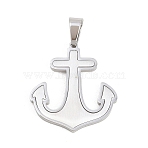 304 Stainless Steel Pendants,  Anchor Charms, Brushed Finish, Stainless Steel Color, 32x29.5x2.5mm, Hole: 9x5mm(STAS-B137-01P)