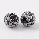 Grade A Rhinestone Pave Disco Ball Beads, for Unisex Jewelry Making, Round, Jet Hematite, PP7(1.35~1.4mm), 6mm, Hole: 0.8mm(RB-Q100-2)