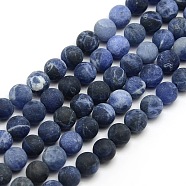 Frosted Natural Sodalite Round Bead Strands, 4mm, Hole: 1mm, about 93~96pcs/strand, 14.9~15.6 inch(G-M064-4mm-01)