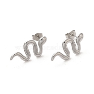 304 Stainless Steel Snake Stud Earrings for Women, Stainless Steel Color, 11x23mm(EJEW-A035-01P)