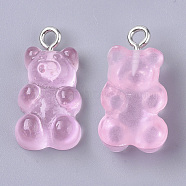 Resin Pendants, with Platinum Tone Iron Loop, Imitation Food, Bear, Pearl Pink, 20.5~22.5x11.5x7mm, Hole: 2mm(CRES-T017-001F)