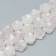Carved Natural Rose Quartz Beads Strands, Plum Blossom, 13~14x13~14x7~8mm, Hole: 1mm, about 16pcs/strand, 8.2 inch~8.6 inch(G-T122-08B)