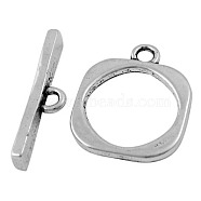 Tibetan Style Toggle Clasps, Square, Lead Free, Cadmium Free and Nickel Free, Antique Silver, about 18mm long, 18mm wide, Bar: 25mm long, hole: 2.5mm(X-LF11246Y-NF)
