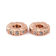 Brass Micro Pave Clear Cubic Zirconia Beads, Long-Lasting Plated, Cadmium Free & Lead Free, Flat Round, Real Rose Gold Plated, 8x2mm, Hole: 2.8mm(ZIRC-P091-04A-RG-RS)