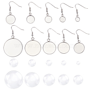 Unicraftale 160Pcs 20 Style 304 Stainless Steel Earring Hooks, with Blank Pendant Trays, Flat Round Setting for Cabochon, Stainless Steel Color, 8pcs/style(STAS-UN0024-01)