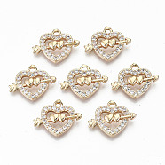 Brass Micro Pave Cubic Zirconia Pendants, Light Gold, Long-Lasting Plated, Cadmium Free & Lead Free, Heart with Arrow, Clear, 15x19x3.5mm, Hole: 1.5mm(X-KK-S359-018-RS)