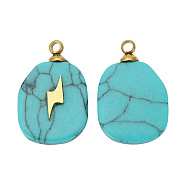 Synthetic Turquoise Pendants, Oval Charms with Golden Tone Stainless Steel Lightning Slice, 17x11mm, Hole: 1.5mm(FIND-PW0015-01A-04)