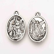 Tibetan Style Alloy Pendants, Oval, Cadmium Free & Lead Free, St Michael and Guardian Angel Medal, Antique Silver, 25x16x3mm, Hole: 2mm, about 400pcs/1000g(TIBEP-Q078-25AS-RS)