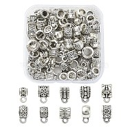 100Pcs 10 Style Tibetan Style Alloy Tube Bails, Hanger Bail Beads, Loop Bails, Cup & Column & Barrel, Antique Silver, 6.5~11.5x6~8x5.5~8mm, Hole: 1.6~2mm, Inner Diameter: 2~4.8mm, 10pcs/style(FIND-YW0003-16)
