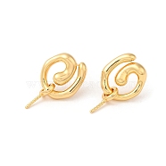 Vortex Brass Stud Earring Findings, with 925 Sterling Silver Pins, for Half Drilled Beads, Real 18K Gold Plated, 22mm, Pin: 12x0.8mm and 1mm(for Half Drilled Beads)(KK-M270-30G)