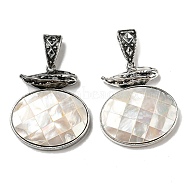 Natural Paua Shell Pendants, Antique Silver Plated Alloy Oval Charms, Old Lace, 47x41x9mm, Hole: 16x7mm(FIND-Z032-04B)