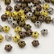 Mixed Tibetan Style Alloy Flower Spacer Beads, Cadmium Free & Lead Free, Mixed Color, 7x5.5mm, Hole: 1mm, about 360pcs/200g(TIBEB-X0008-RS)