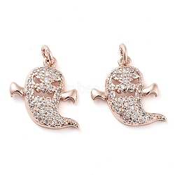 Halloween Rack Plating Brass Micro Pave Clear Cubic Zirconia Pendants, with Jump Ring, Long-Lasting Plated, Cadmium Free & Lead Free, Ghost, Rose Gold, 15x15x4mm, Hole: 2mm(KK-M280-04RG)