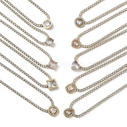 Vacuum Plating 304 Stainless Steel Cubic Zirconia Pendant Necklace, with Rhinestone Cup Chains, Mixed Shapes, 16.54~16.81 inch(42~42.7cm), Pendant: 7~12.5x7~12mm(NJEW-F317-01G)