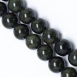 Round Gemstone Beads, Natural Serpentine/Green Lace Stone, Dark Green, 10mm, Hole: 1mm, about 40pcs/strand, 16 inch(X-SNOW-10D)