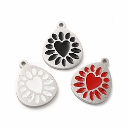 304 Stainless Steel Enamel Pendants, Teadrop with Heart Pattern, Mixed Color, 15x12x1mm, Hole: 1.2mm(STAS-F291-04P)