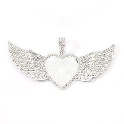 Alloy Pendant Cabochon Settings, with Rhinestone, Lead Free & Nickel Free, Heart with Wing, Silver, Crystal, Tray: 26.5x32.5mm, 47.5x107.5x6mm, Hole: 15mm(X-PALLOY-S107-001S-RS)