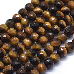 Natural Yellow Tiger Eye Beads Strands, Faceted, Round, 8mm, Hole: 1mm, about 48pcs/strand, 15.35 inch(39cm)(G-D0013-72B)