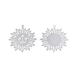 304 Stainless Steel Pendants, Etched Metal Embellishments, Sun, Stainless Steel Color, 38x35x0.3mm, Hole: 1.4mm(STAS-N102-06P)