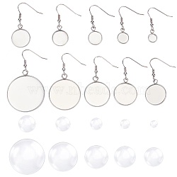 Unicraftale 160Pcs 20 Style 304 Stainless Steel Earring Hooks, with Blank Pendant Trays, Flat Round Setting for Cabochon, Stainless Steel Color, 8pcs/style(STAS-UN0024-01)