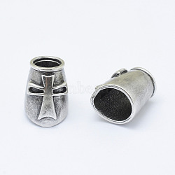 Brass Barrel Beads, with Cross, Long-Lasting Plated & Eco-Friendly, Cadmium Free & Nickel Free & Lead Free, Thailand Sterling Silver Plated, 17x12x13mm, Hole: 7mm(KK-P130-062AS-NR)