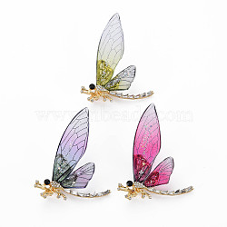 Bling Dragonfly Resin Brooch, Animal Rhinestone Lapel Pin for Backpack Clothes, Light Gold, Nickel Free & Lead Free, Mixed Color, 46x60x11mm, Pin: 0.8mm(JEWB-N007-021-FF)