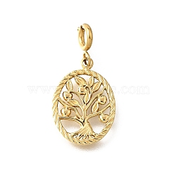 Oval with Tree of Life 304 Stainless Steel Pendant Decorations, with Spring Ring Clasps, Ion Plating(IP), Real 18K Gold Plated, 22mm(STAS-H202-20G)