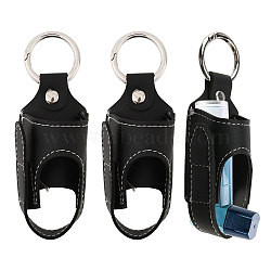 Asthma Inhaler Holder PU Leather Travel Handy Holder Keychain, with Platinum Alloy Findings, for Adults and Kids, Black, 12.5cm(AJEW-WH0504-18)