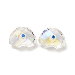 Transparent Glass Pendants, with Enamel, Faceted, Half Round with Evil Eye Pattern, White, 21x29x14.5mm, Hole: 1.6mm(GLAA-F121-06D)