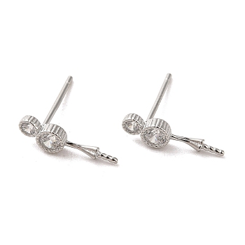 925 Sterling Silver Stud with Cubic Zirconia Earrings Findings, Number 8, Platinum, 13.5x3.5mm, Pin: 11x0.7mm